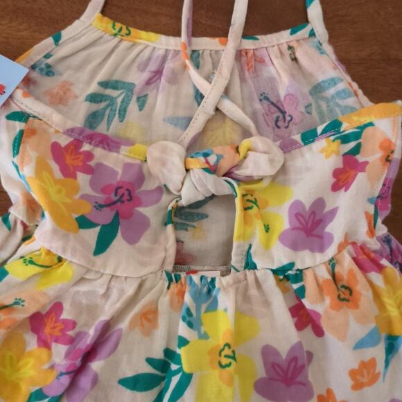 Cat & Jack Baby Girls Beige Tropical Floral Gauze Spaghetti Strap Dress size 18M - Picture 6 of 6
